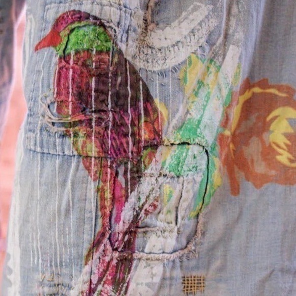 Magnolia Pearl Denim Jeans NWT Embroidered Painted Distressed Patchwork - Picture 8 of 16